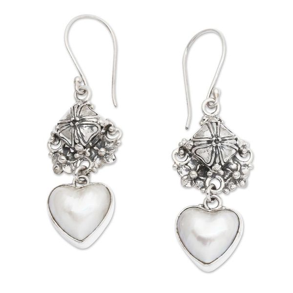Alternate image for Heart-Shaped Mabe Pearl and Silver Dangle Earrings Pure of Heart