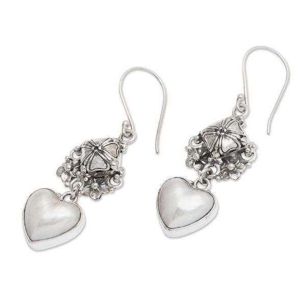 Alternate image for Heart-Shaped Mabe Pearl and Silver Dangle Earrings Pure of Heart