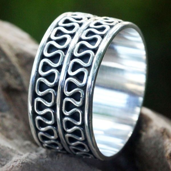 Alternate image for Mens Jewelry Sterling Silver Band Ring Artisan Crafted Ripple Tides