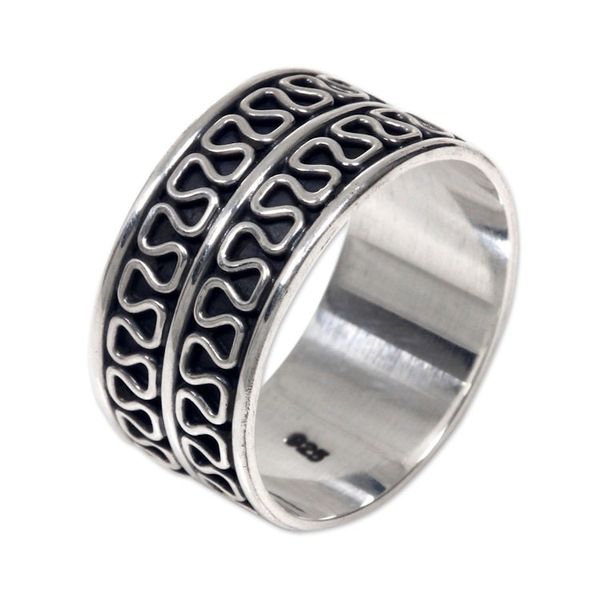 Alternate image for Mens Jewelry Sterling Silver Band Ring Artisan Crafted Ripple Tides