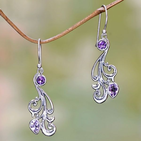 Alternate image for Silver and Amethyst Dangle Earrings from Bali Vineyard Grapes