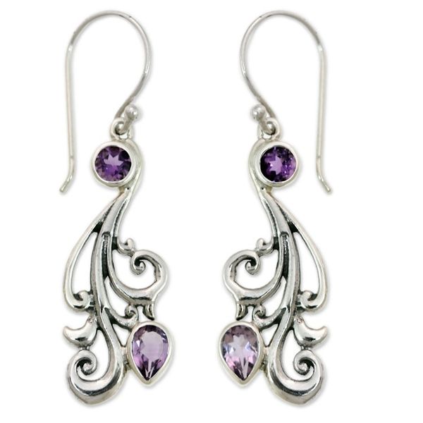 Alternate image for Silver and Amethyst Dangle Earrings from Bali Vineyard Grapes