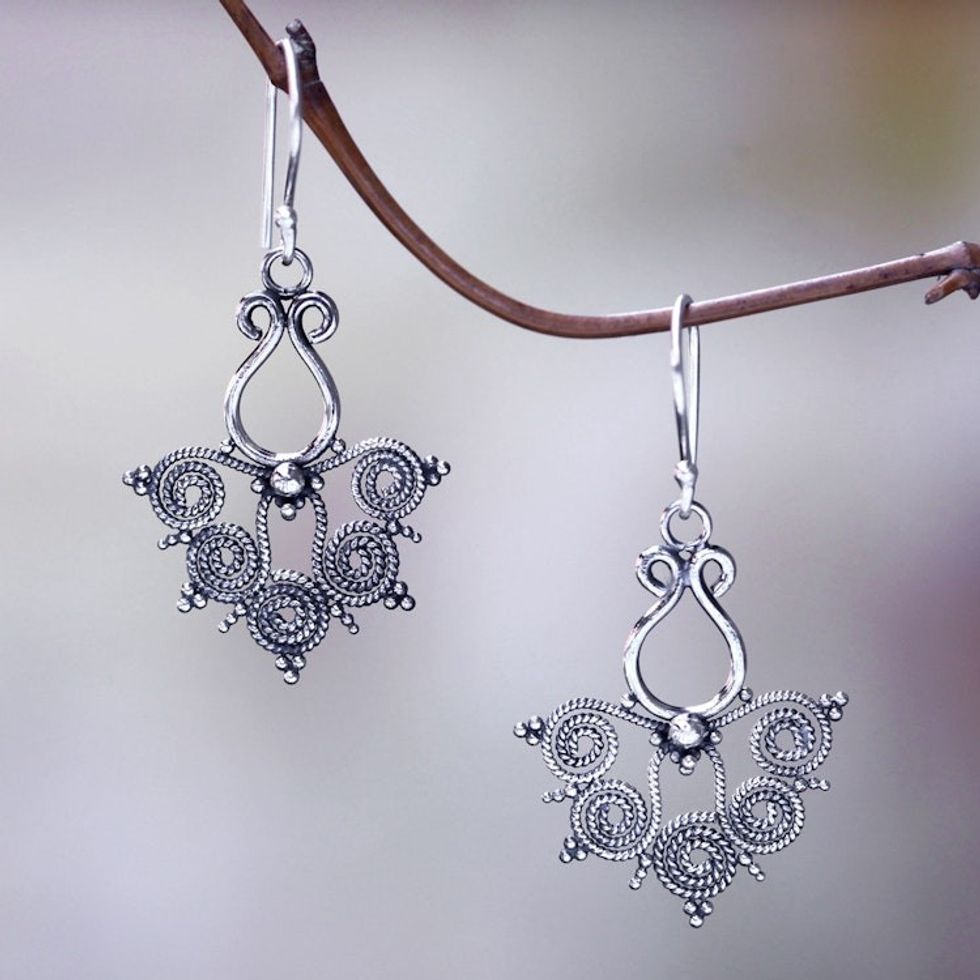 Bali Handcrafted Butterfly Theme Sterling Silver Earrings 'Butterfly Lace'
