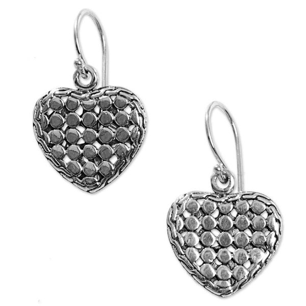 Alternate image for Sterling Silver Heart Dangle Earrings Handmade in Indonesia Heart of Steel