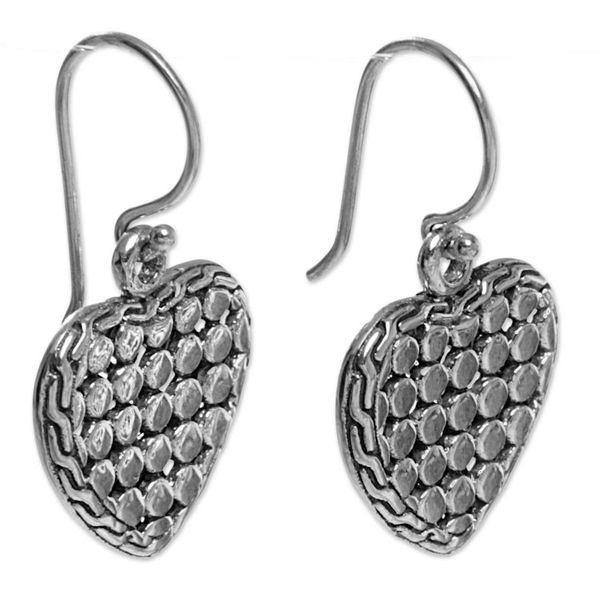 Alternate image for Sterling Silver Heart Dangle Earrings Handmade in Indonesia Heart of Steel