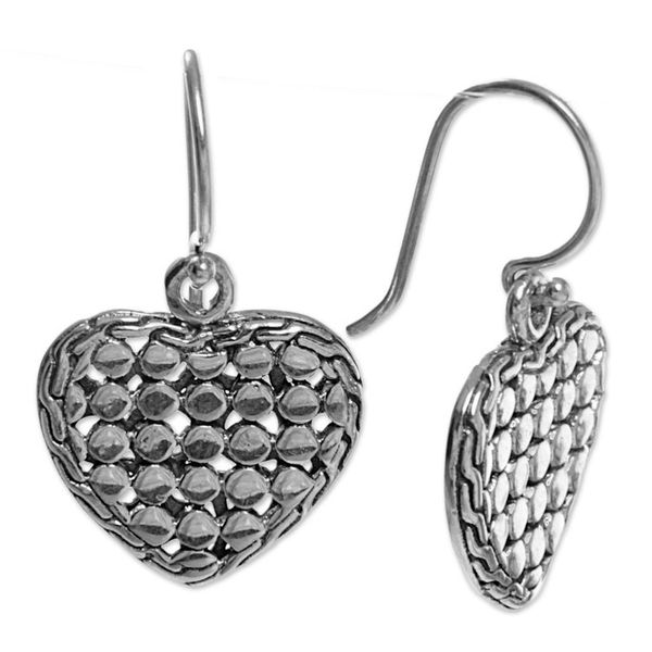 Alternate image for Sterling Silver Heart Dangle Earrings Handmade in Indonesia Heart of Steel