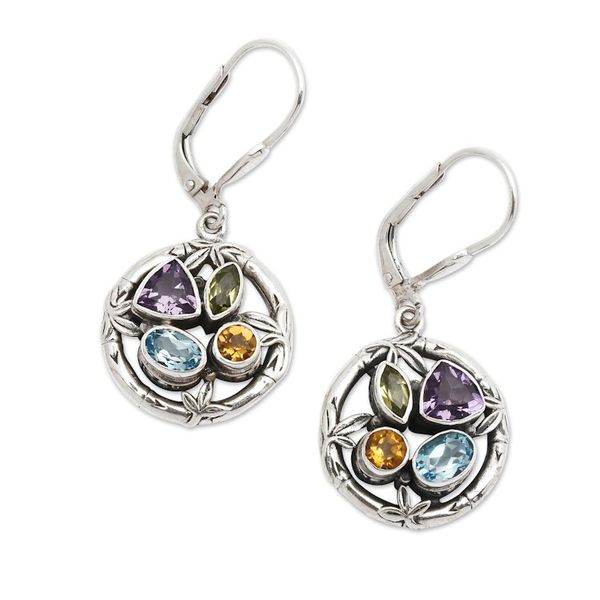 Alternate image for Multi-gemstone Sterling Silver Dangle Earrings from Bali Splendid Bamboo