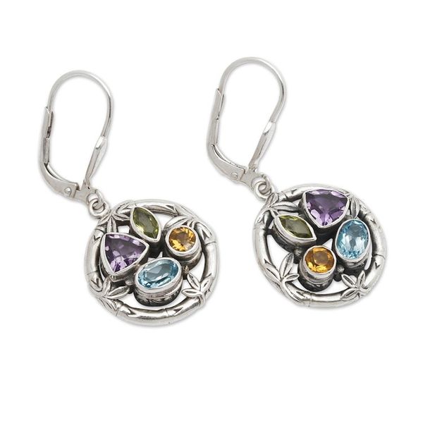 Alternate image for Multi-gemstone Sterling Silver Dangle Earrings from Bali Splendid Bamboo