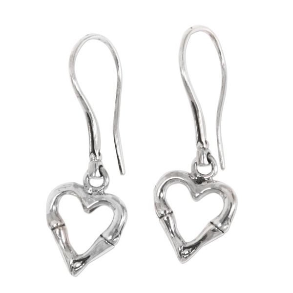 Alternate image for Balinese Bamboo Motif Sterling Silver Heart Earrings Bamboo Heart