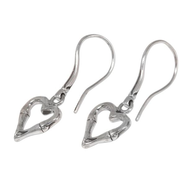 Alternate image for Balinese Bamboo Motif Sterling Silver Heart Earrings Bamboo Heart