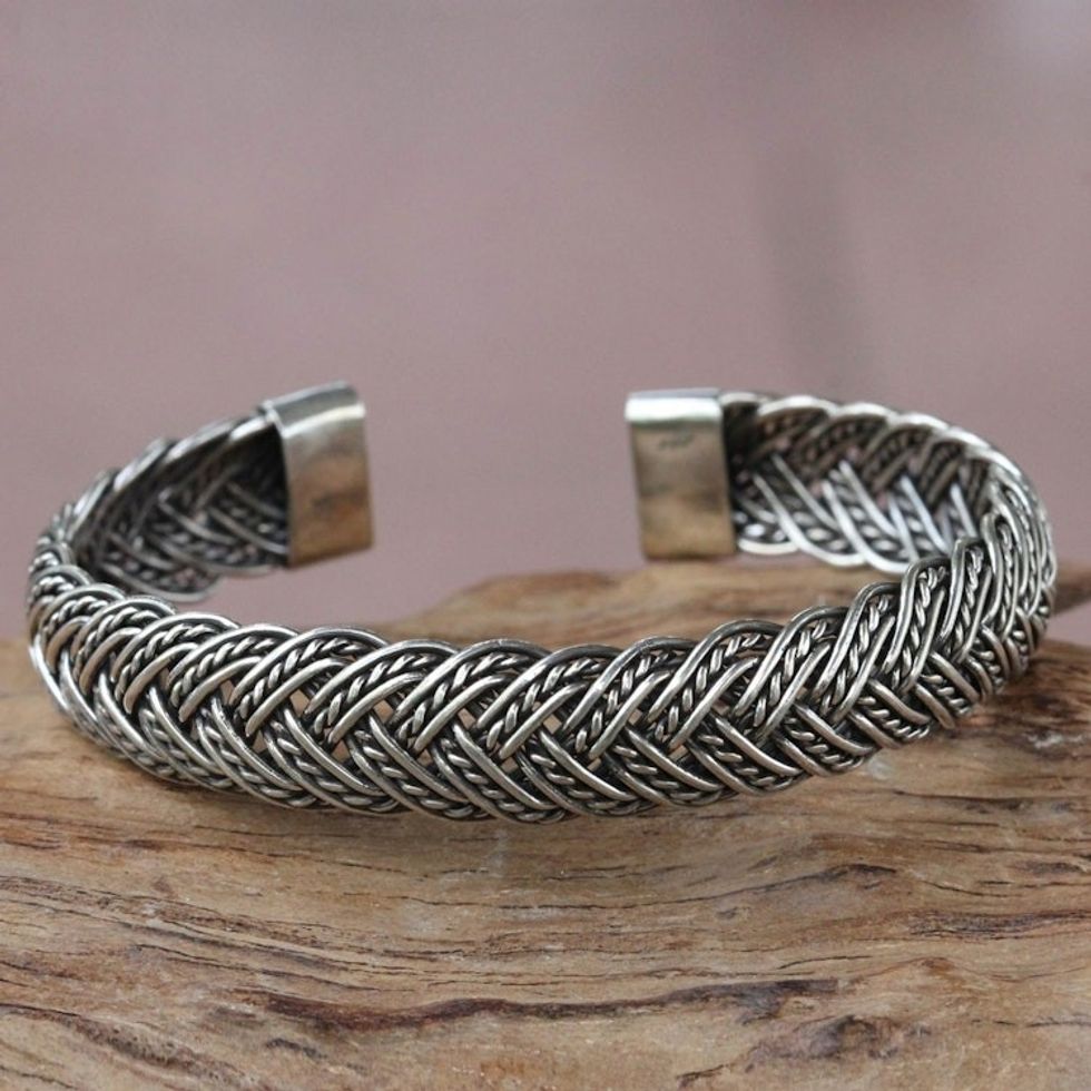 Balinese Braided Sterling Silver Cuff Bracelet 'In Braids'
