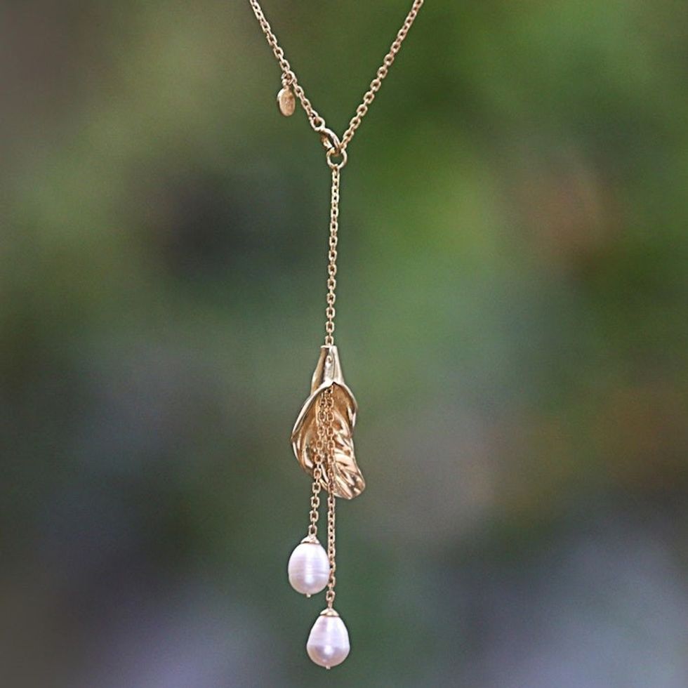 Gold Plated Sterling Silver Link Necklace Pearl Indonesia 'Moonlight Grapes'