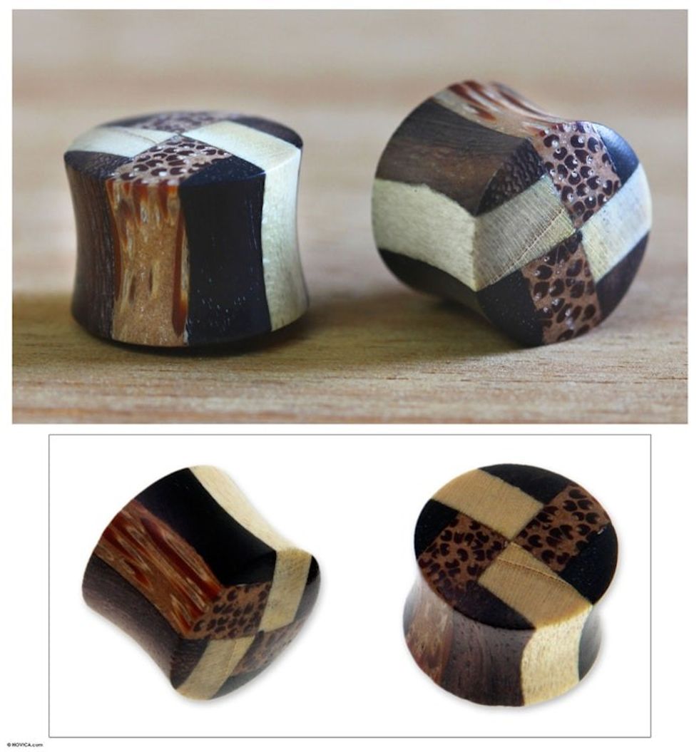 Artisan Crafted Wood Ear Plugs 'Eco Contrasts'