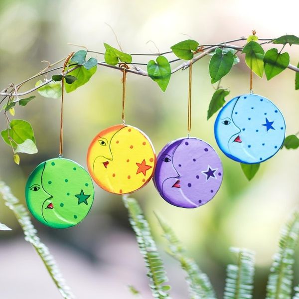 Alternate image for Fair Trade Hand Painted Moon and Star Ornaments Set of 4 Moon and Star