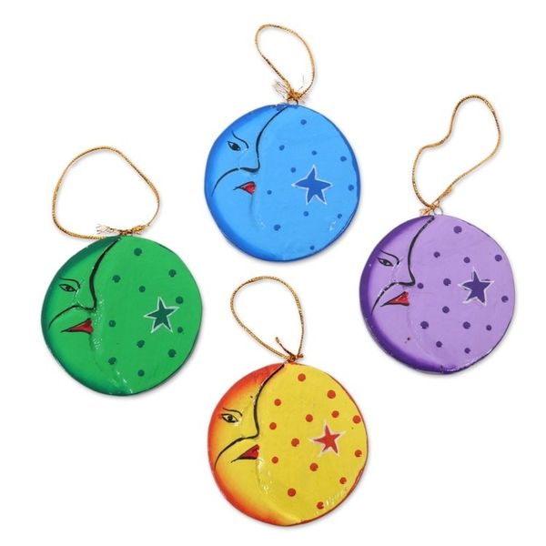 Alternate image for Fair Trade Hand Painted Moon and Star Ornaments Set of 4 Moon and Star