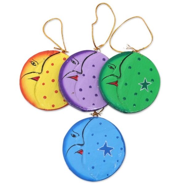 Alternate image for Fair Trade Hand Painted Moon and Star Ornaments Set of 4 Moon and Star