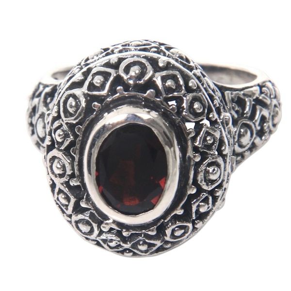 Alternate image for Ornate Balinese Garnet and Sterling Silver Ring Ornate Jungle Wreath