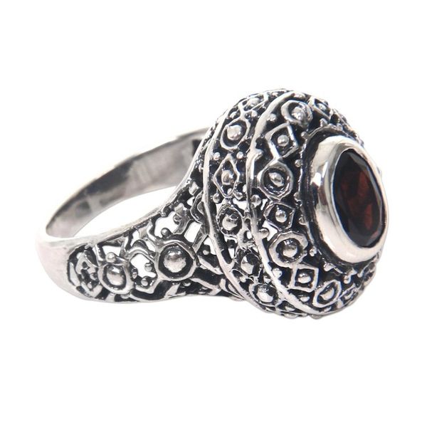 Alternate image for Ornate Balinese Garnet and Sterling Silver Ring Ornate Jungle Wreath