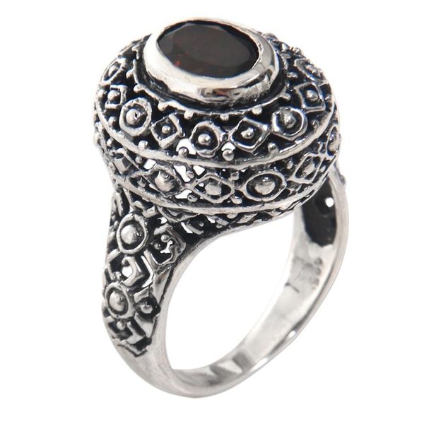 Alternate image for Ornate Balinese Garnet and Sterling Silver Ring Ornate Jungle Wreath