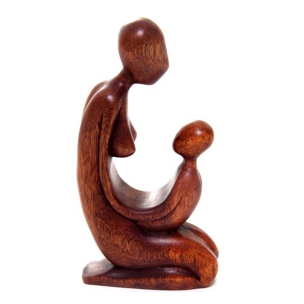Alternate image for Hand Carved Suar Wood Mother and Child Sculpture from Bali Mother and Her Child