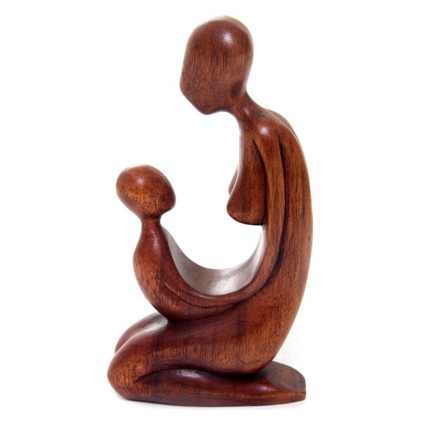 Alternate image for Hand Carved Suar Wood Mother and Child Sculpture from Bali Mother and Her Child