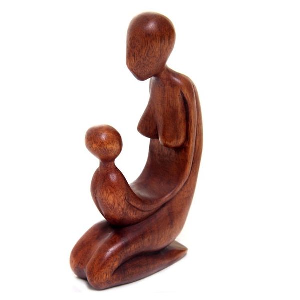 Alternate image for Hand Carved Suar Wood Mother and Child Sculpture from Bali Mother and Her Child