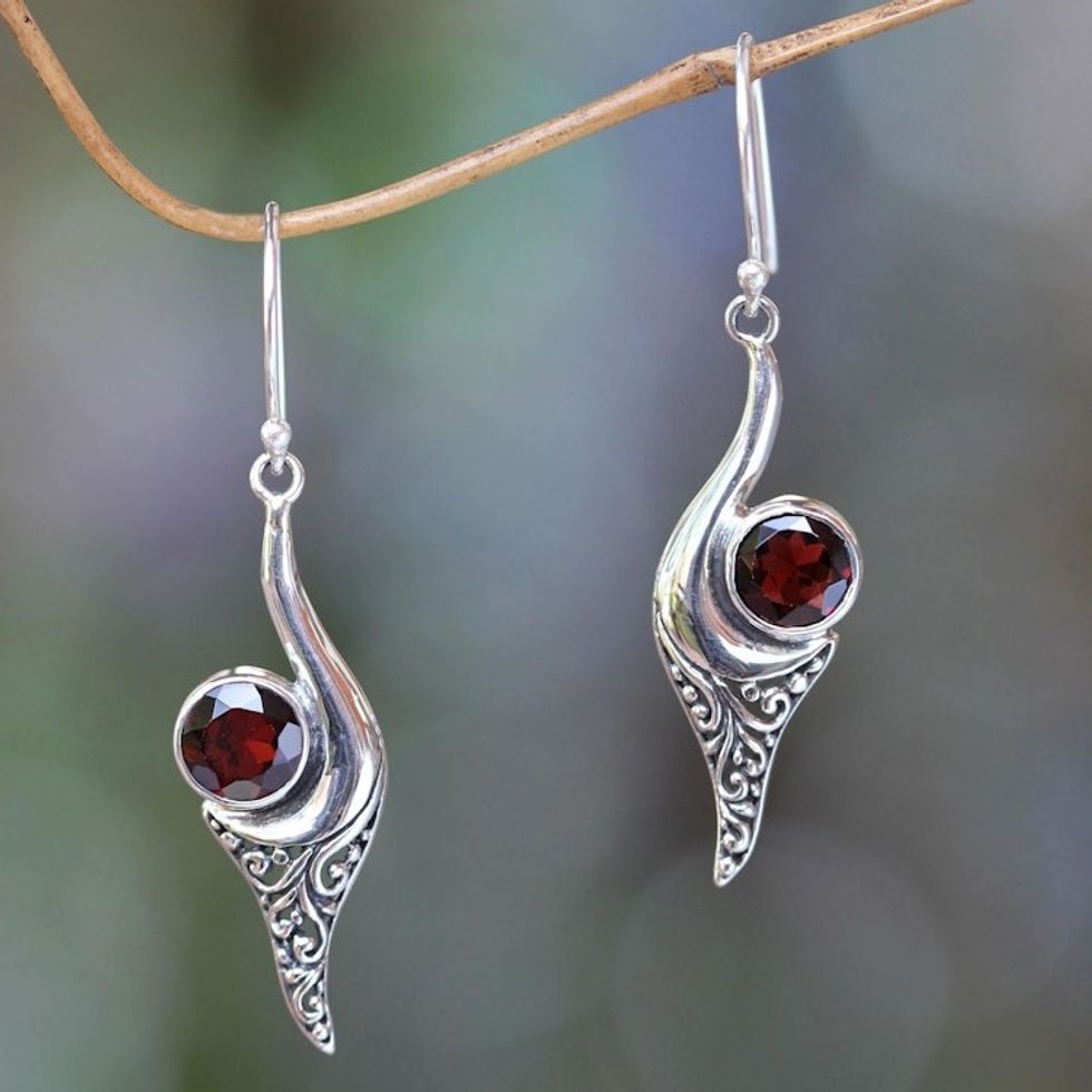 Bali Fair Trade Jewelry Sterling Silver and Garnet Earrings 'Treasure'