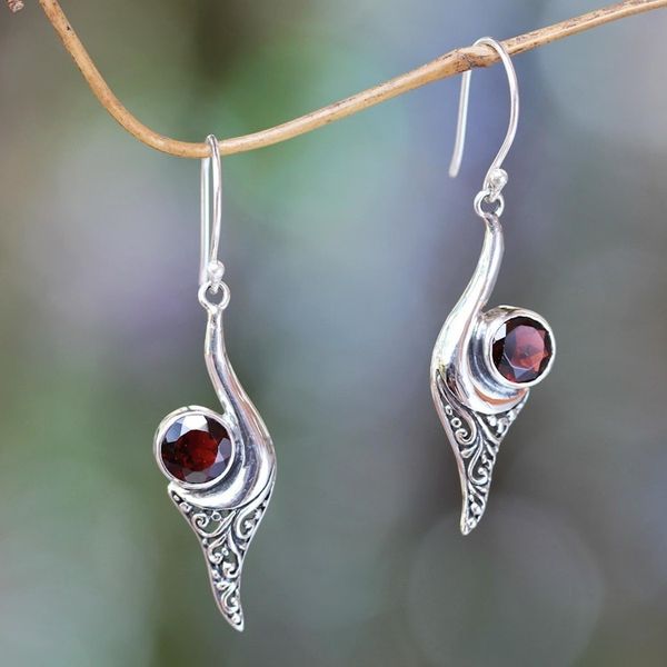 Alternate image for Bali Fair Trade Jewelry Sterling Silver and Garnet Earrings Treasure