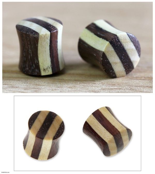 Alternate image for Teak ear plugs Natural Harlequin