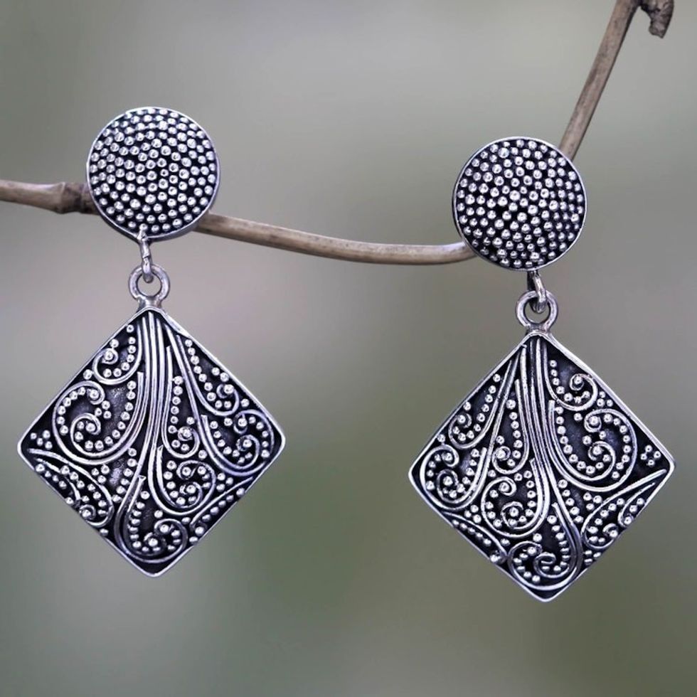 Silver Granule Earrings 'Island Rain'