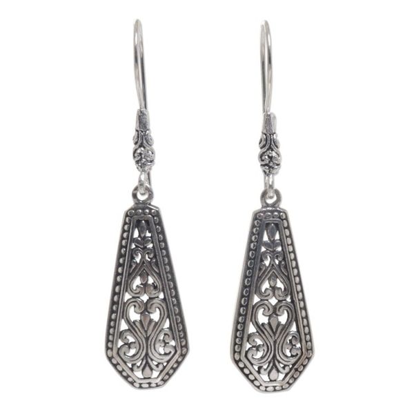 Alternate image for Sterling Silver Shield Dangle Earrings from Indonesia Dayak Beauty