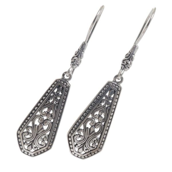 Alternate image for Sterling Silver Shield Dangle Earrings from Indonesia Dayak Beauty