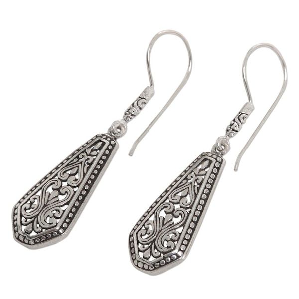 Alternate image for Sterling Silver Shield Dangle Earrings from Indonesia Dayak Beauty