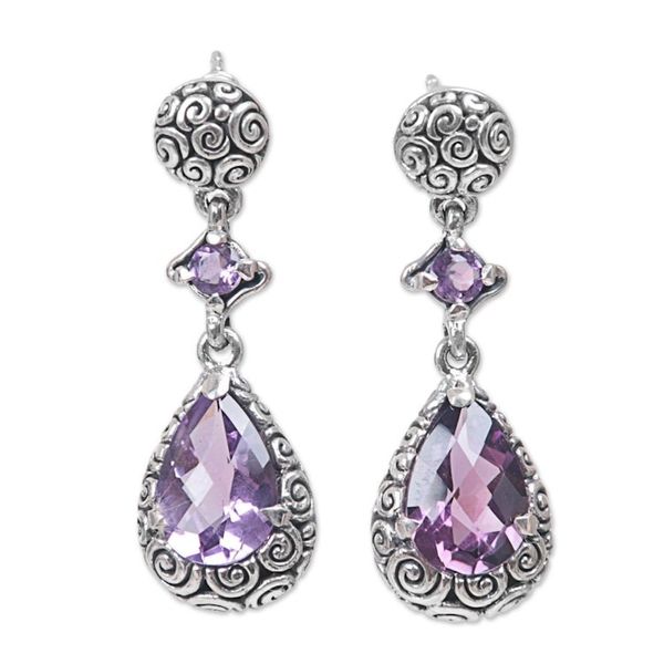 Alternate image for Hand Made Amethyst Dangle Earrings from Indonesia Glistening Buddhas Curls