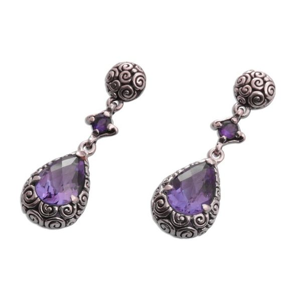 Alternate image for Hand Made Amethyst Dangle Earrings from Indonesia Glistening Buddhas Curls