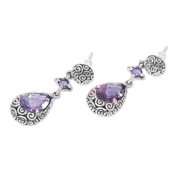Alternate image for Hand Made Amethyst Dangle Earrings from Indonesia Glistening Buddhas Curls
