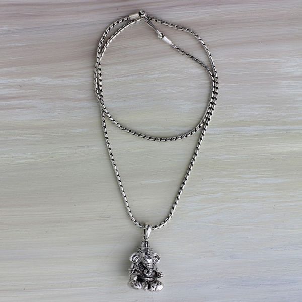 Alternate image for Balinese Hand Crafted Sterling Silver Hindu Pendant Necklace Lord Ganesha