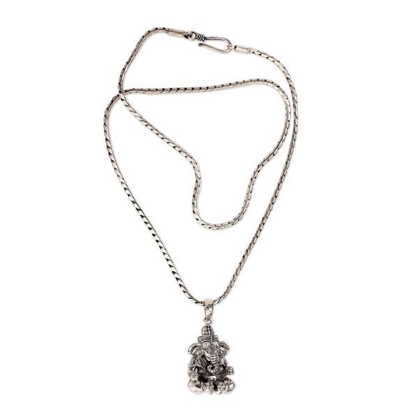 Alternate image for Balinese Hand Crafted Sterling Silver Hindu Pendant Necklace Lord Ganesha