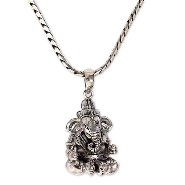 Alternate image for Balinese Hand Crafted Sterling Silver Hindu Pendant Necklace Lord Ganesha