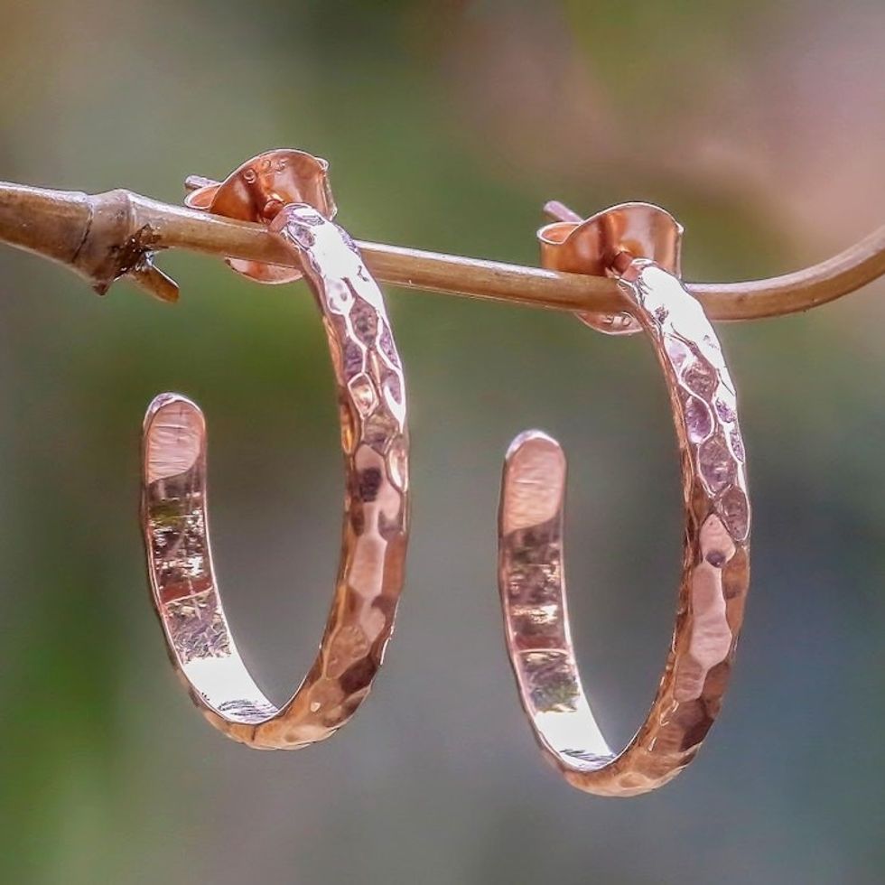 18k Rose Gold Plated Sterling Silver Half Hoop Earrings 'Mosaic in Rose'