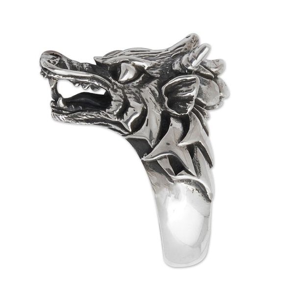 Alternate image for Garnet and Sterling Silver Mens Dragon Wolf Ring Dragon Wolf