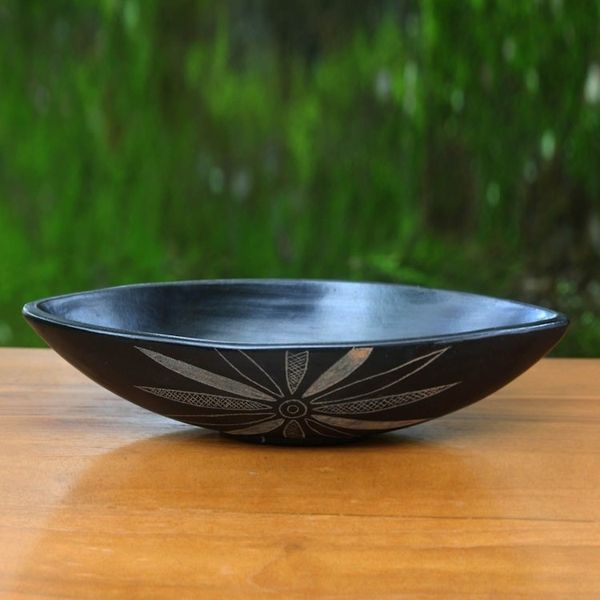 Alternate image for Black Ceramic Serving Bowl with Etched Flower Aren Flower