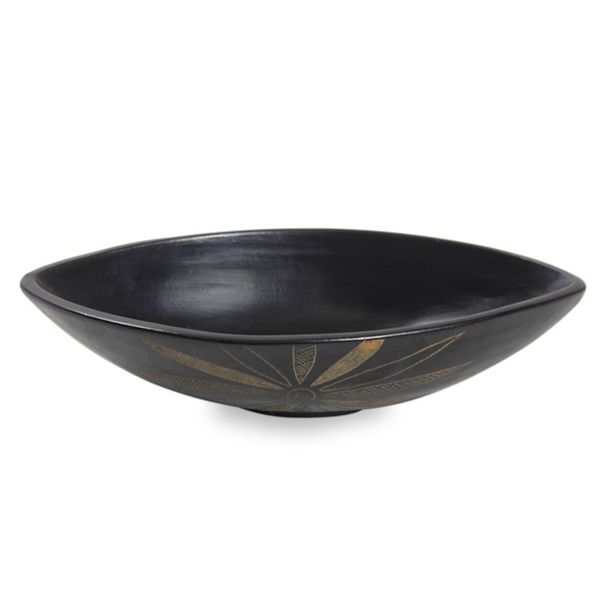Alternate image for Black Ceramic Serving Bowl with Etched Flower Aren Flower