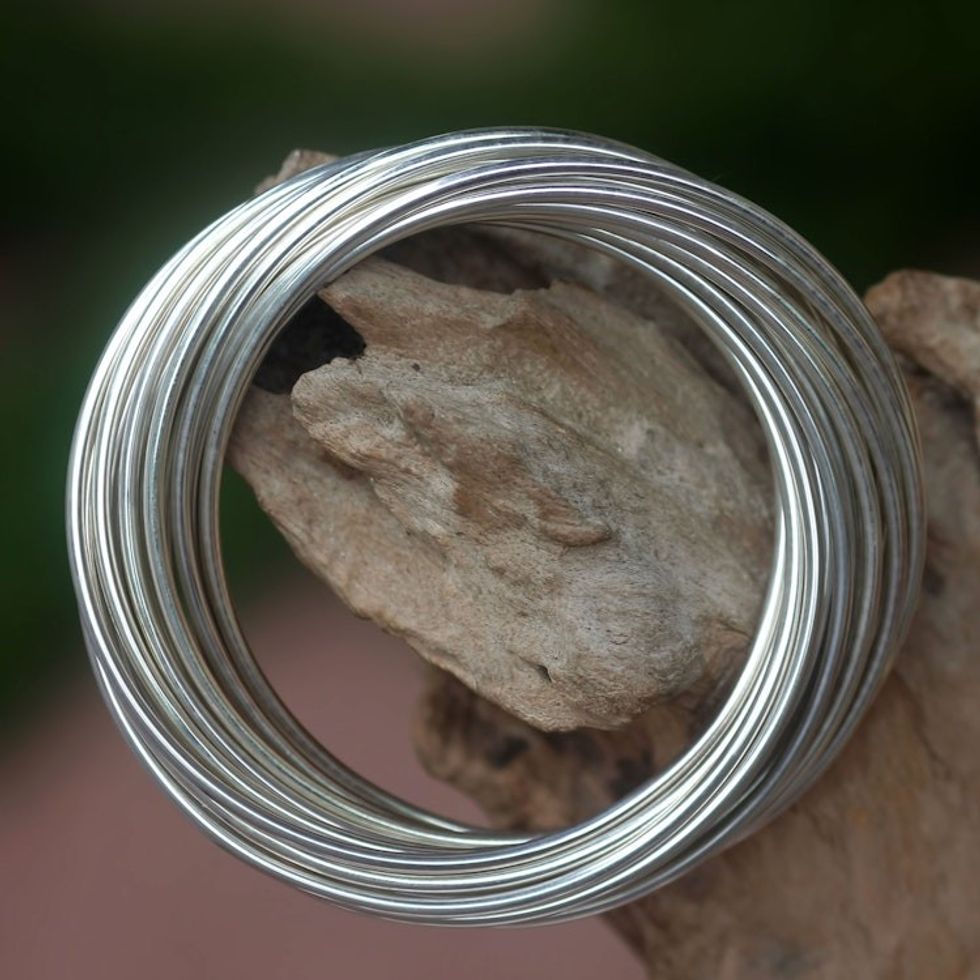 Modern Artisan Crafted Sterling Silver Bangle 'United in Strength'