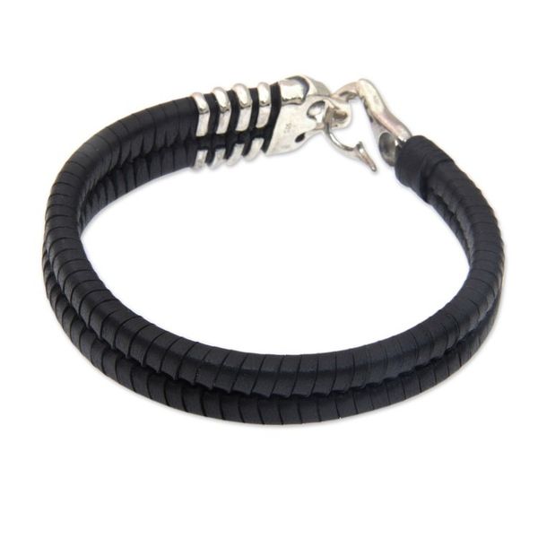 Alternate image for Unique Fish Themed Mens Leather and 925 Silver Bracelet Gone Fishing