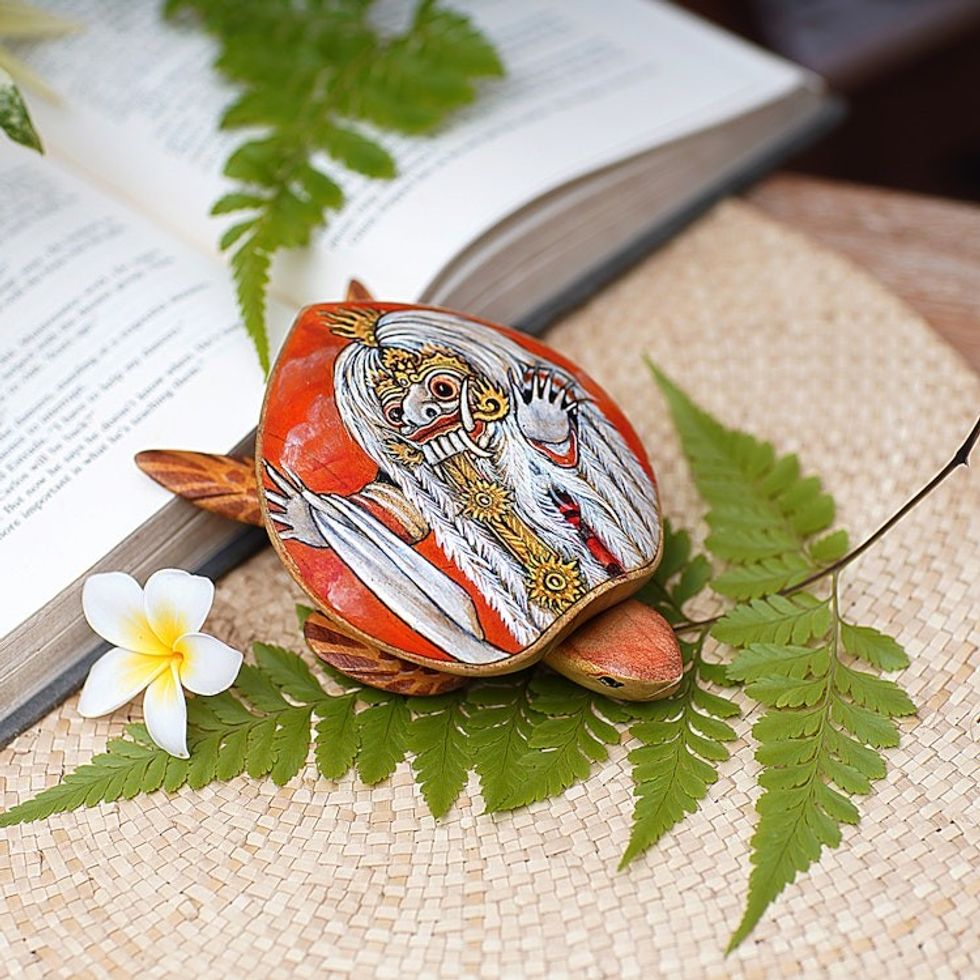Turtle Shape Hand Painted Decorative Box from Bali 'Rangda Turtle'