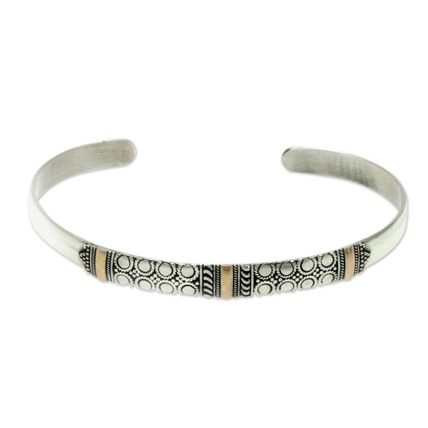 Alternate image for Balinese Silver Cuff Bracelet with 18k Gold Accents Hypnotic Moon