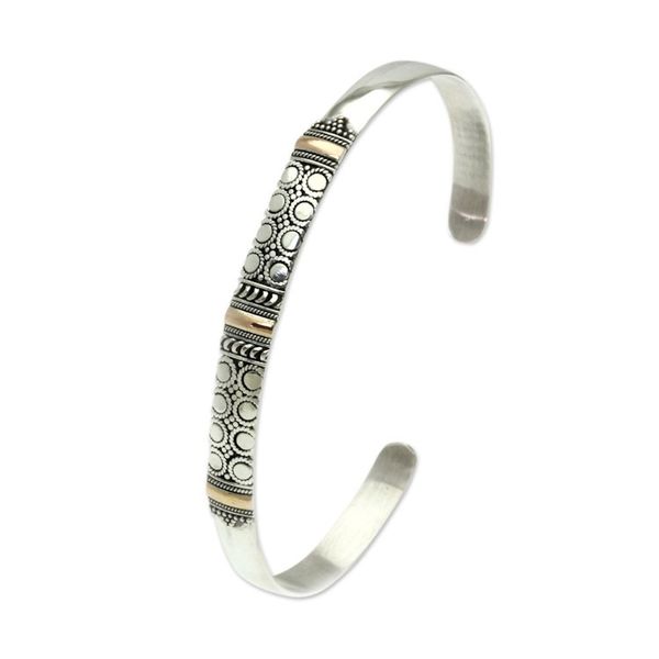 Alternate image for Balinese Silver Cuff Bracelet with 18k Gold Accents Hypnotic Moon