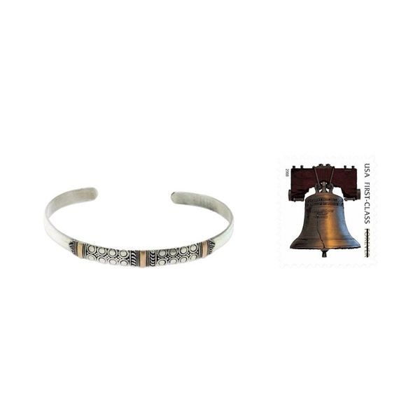Alternate image for Balinese Silver Cuff Bracelet with 18k Gold Accents Hypnotic Moon