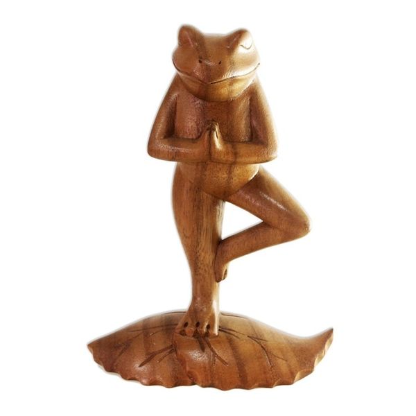 Alternate image for Handcrafted Wood Sculpture Tree Pose Yoga Frog